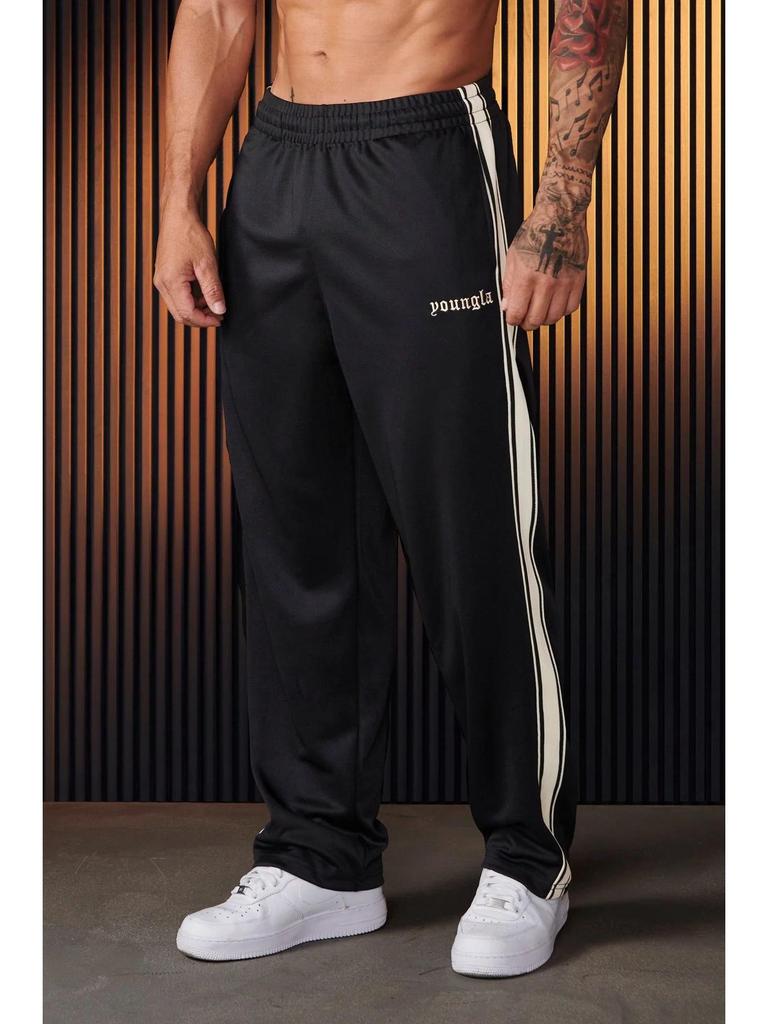 YOUNGLA Men's Patchwork Stripe Track Pants - Casual Embroidered Gym Sportswear