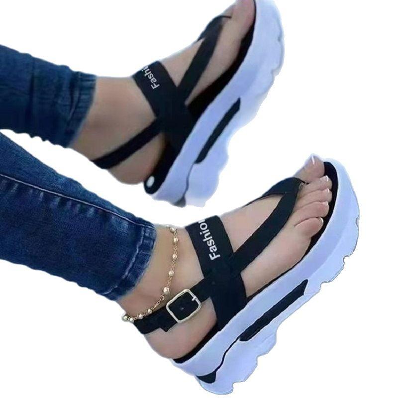 European and American new sandals women's autumn and summer women's toe thick sole heightening solid color casual large size women's shoes