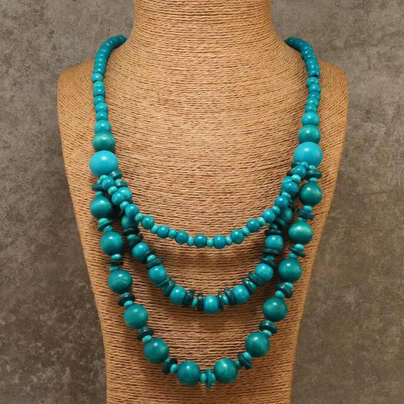 JMXD Boho Chic Ethnic Handmade Beaded Long Necklace Vintage Layered Wooden Beads Tribal Statement Sweater Chain