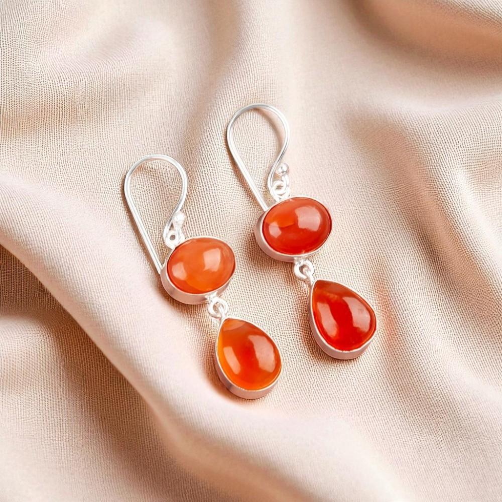 Rare Carnelian Gemstone 925 Sterling Silver Jewelry Handmade Gift Earrings 1.88" EE-73-21