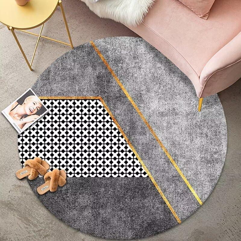 Runde geometrische Teppiche im europäischen Stil für Wohnzimmerdekor, weicher Bettvorleger, rutschfester Schlafzimmerteppich, grau, Bodenmatte für Computerstuhl