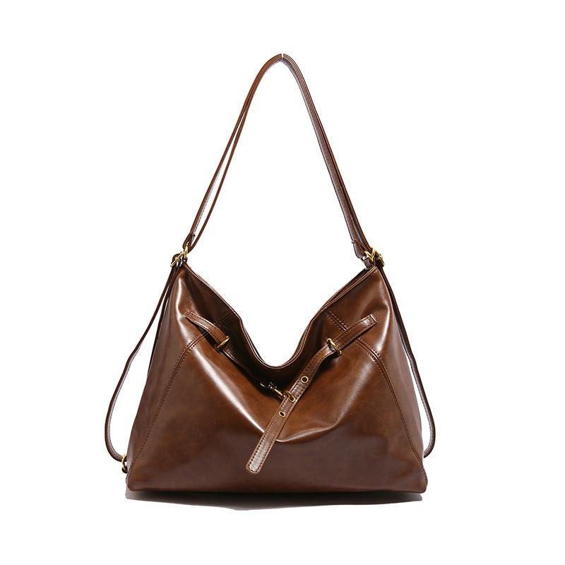

Retro Oil Wax Leather Hobo Tote: Large Capacity, Multi-Way Commuter & Crossbody Bag