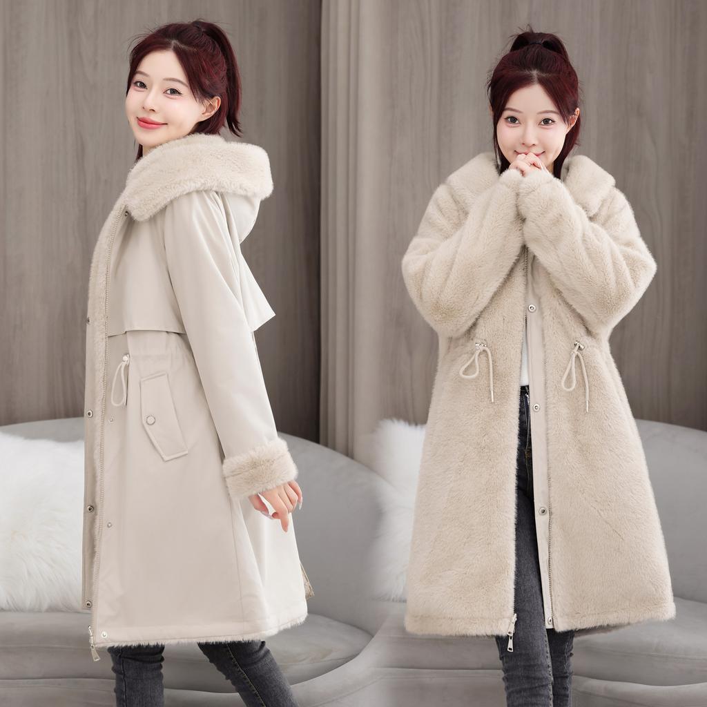 Fleece-Kuchen überwinden Damen mittellange und lange Modelle, neue winterliche, verdickte, warme Baumwolljacke, Baumwolljacke in großer Größe