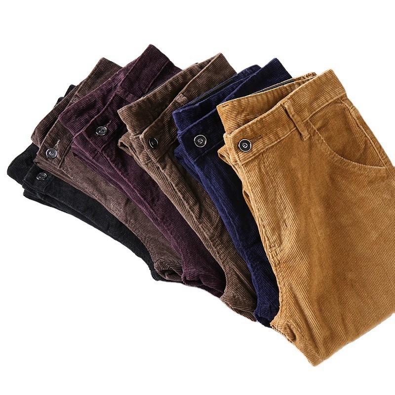 Pantalones de Terciopelo Ligero de Otoño e Invierno de Corte Recto, Ajustados, Elásticos, para Mediana Edad, Versátiles para Negocios, Pantalones Casuales de Invierno para Hombre