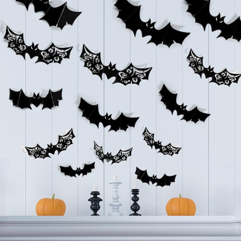 1-10Bags Halloween 3D Black Dimensional Bat Wall Stickers Decoration Venue Setup Prop Removable Wall Decals for Party Decor