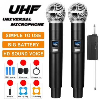 Profesionalus belaidis mikrofonas 2 kanalų UHF fiksuoto dažnio rankinis karaoke mikrofonas su imtuvu vakarėlio karaoke šou susitikimui