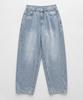 ROCKED GARAGE [Unisex] Colmar Side Line Studded Balloon Wide Fit Washed Denim Pants [Light Blue]