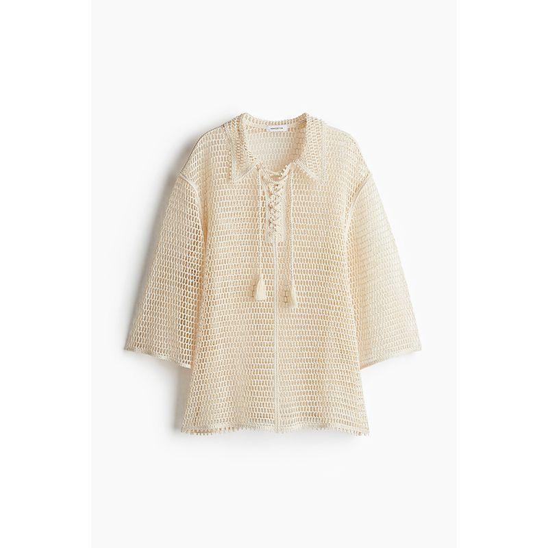 

HM Blouses Fall 2025 New Arrival Cut Out Knitting Shoelace Tops 1274606