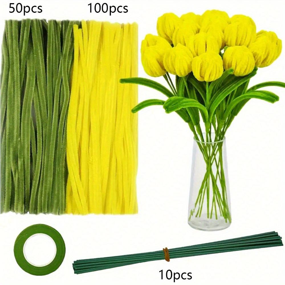 161 Stuks DIY Tulpen Boeket Maakset Pluizige Chenilledraden Knutselmaterialen Buigbaar Draad Bulk voor Kunstles Valentijnsdag Moederdag Cadeau