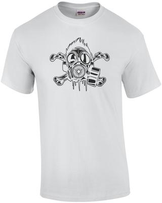 Totenkopf und gekreuzte Knochen Gasmaske Apokalyptisches T-Shirt