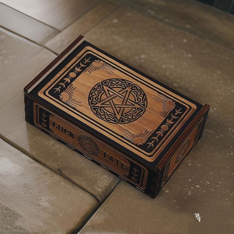 Portable Wood Tarot Cards Box Push Pull Cards Box Gift Case Divination Card Storage Container Witch Decoration Enduring
