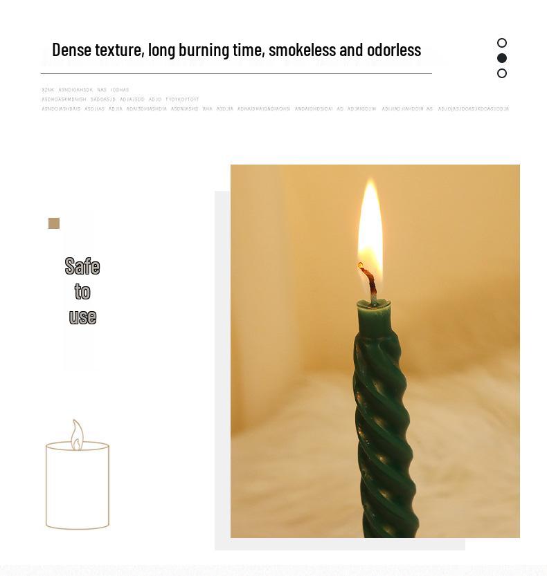 European Colored Thread Long Stem Smokeless Spiral Candles for Romantic Weddings and Classic Home Use.
