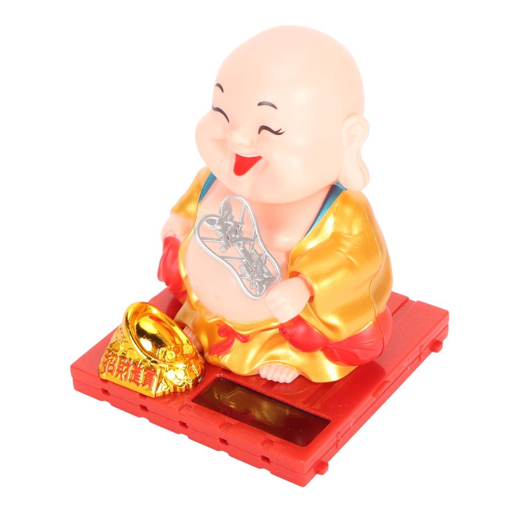 Solar Buddha Figurine Maitreya Auto Hand Shaking Solar Powered Durable ABS Buddha Statue for Home Car Office Gold