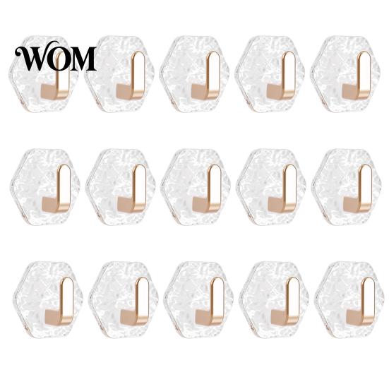 Home Organization Hooks Acrylic Adhesive Hooks, Hexagonal Wave Shape, No Drilling Easy Clear Wall Installation Hook, Modern Style for Bathroom Kitchen