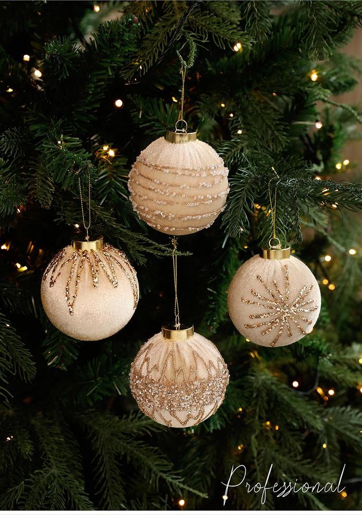8CM Velvet Wrapped Christmas Ornament Ball with Gold Powder