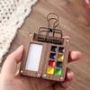 Tragbar Reise Holz Handgefertigt 8 Fächer 0,5ml Aquarellfarbe Palette Ölfarben Tablett Box Leere Box Mini Schwarznuss Farbkasten