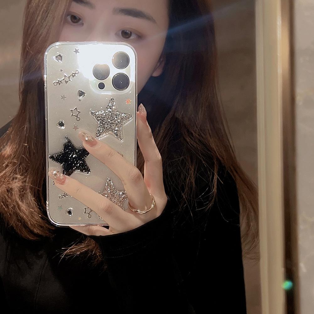 Capa de celular preta 3D brilhante rosa estrela para iPhone 15 14 13 12 11 Pro Max X XR XSMAX 7 8 Plus SE TPU capa capa novos produtos