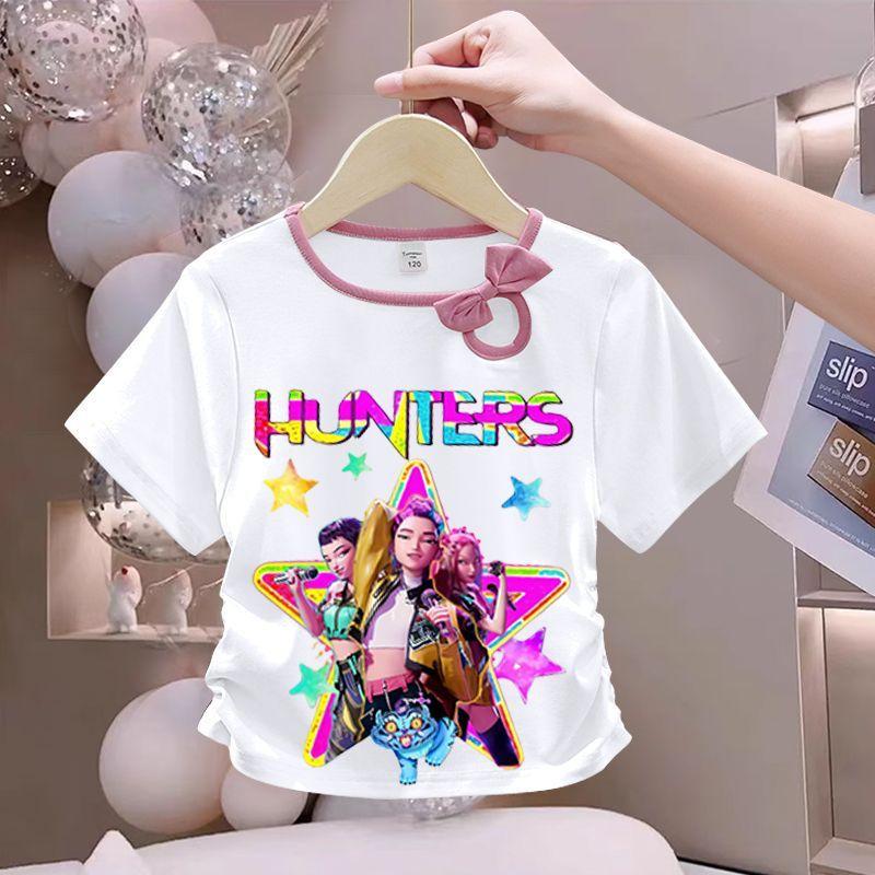 Girls' Fashionized Witch-Hunting Girl Group Top - Summer Children's Round-neck Short-sleeved Pure Cotton T-shirt