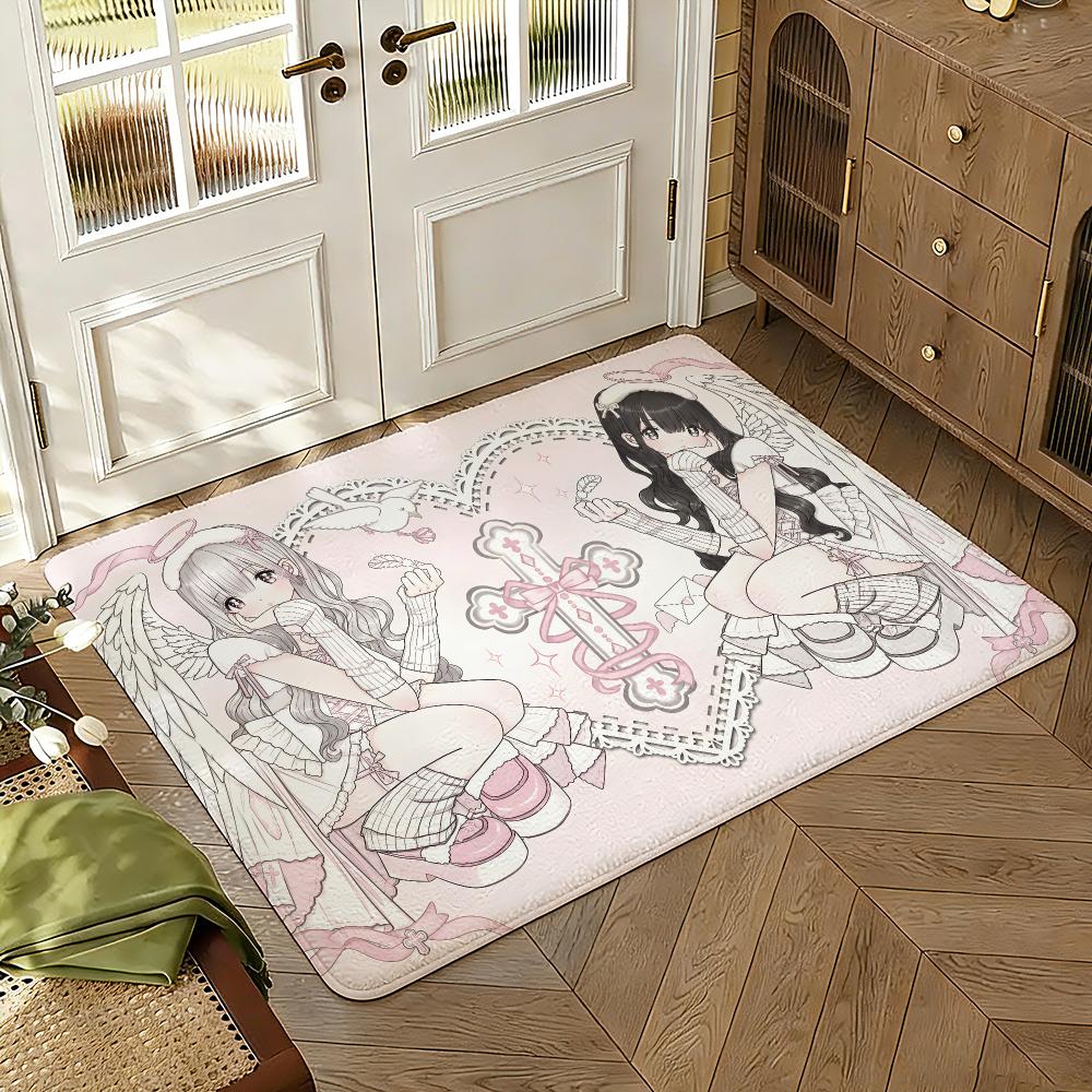 Cute Jirai Kei Floor Mat Soft Thickened Absorbent Non-Slip Bedroom Living Room Door Mat Home Decor Flannel Rugs