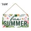 Coastal Home Decorations Summer Wooden Hanging Sign, Beach Theme Welcome Sign Front Door Decor with Wall Rope, Colorful Hanger for Seasonal Farmhouse
