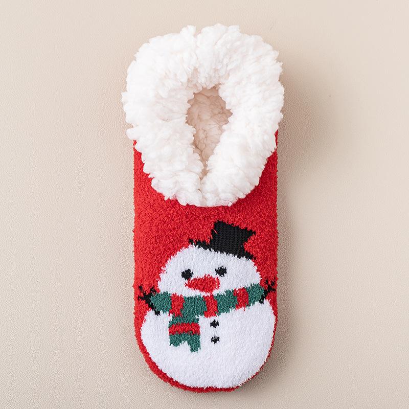 Fashion 1 Pair Cute Cartoon Christmas Home Floor Shoes Woman Winter Indoor Socks Shoes Soft Plush Anti-slip Sole Girls Warm Cotton Shoes