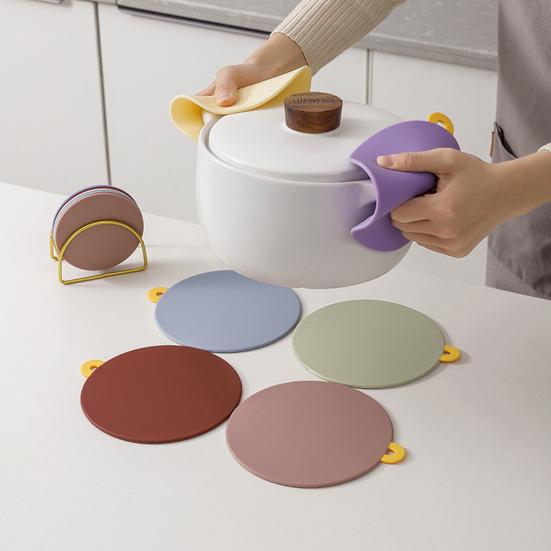 

2 шт. подставки для напитков подставки для напитков круглый обеденный стол сплошной цвет противоожоговая защита стола толстые мягкие гибкие термостойкие моющиеся салфетки 10cm светло-синий