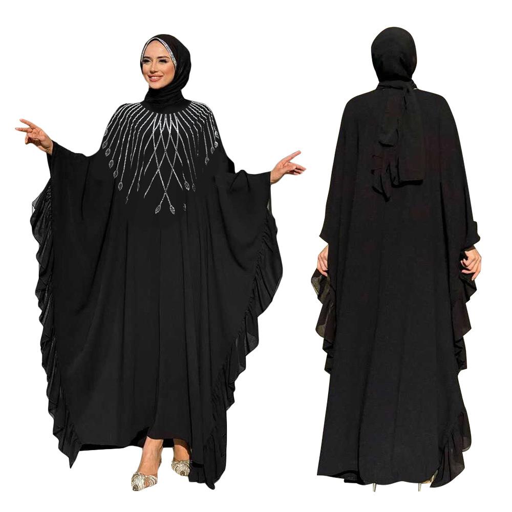 

XQY500402 Middle East Women s Clothing, Fashion Hot Diamond Casual Loose Dubai Summer New Dress S чорний