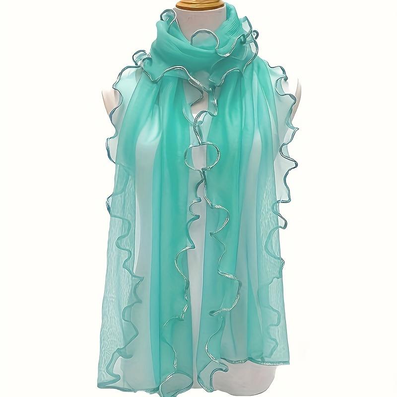 Vibrant Bohemian Chic Ruffle Edge Scarf - Lightweight, Breathable, Long Versatile Shawl for Sun Protection, Casual Wrap with Solid Color