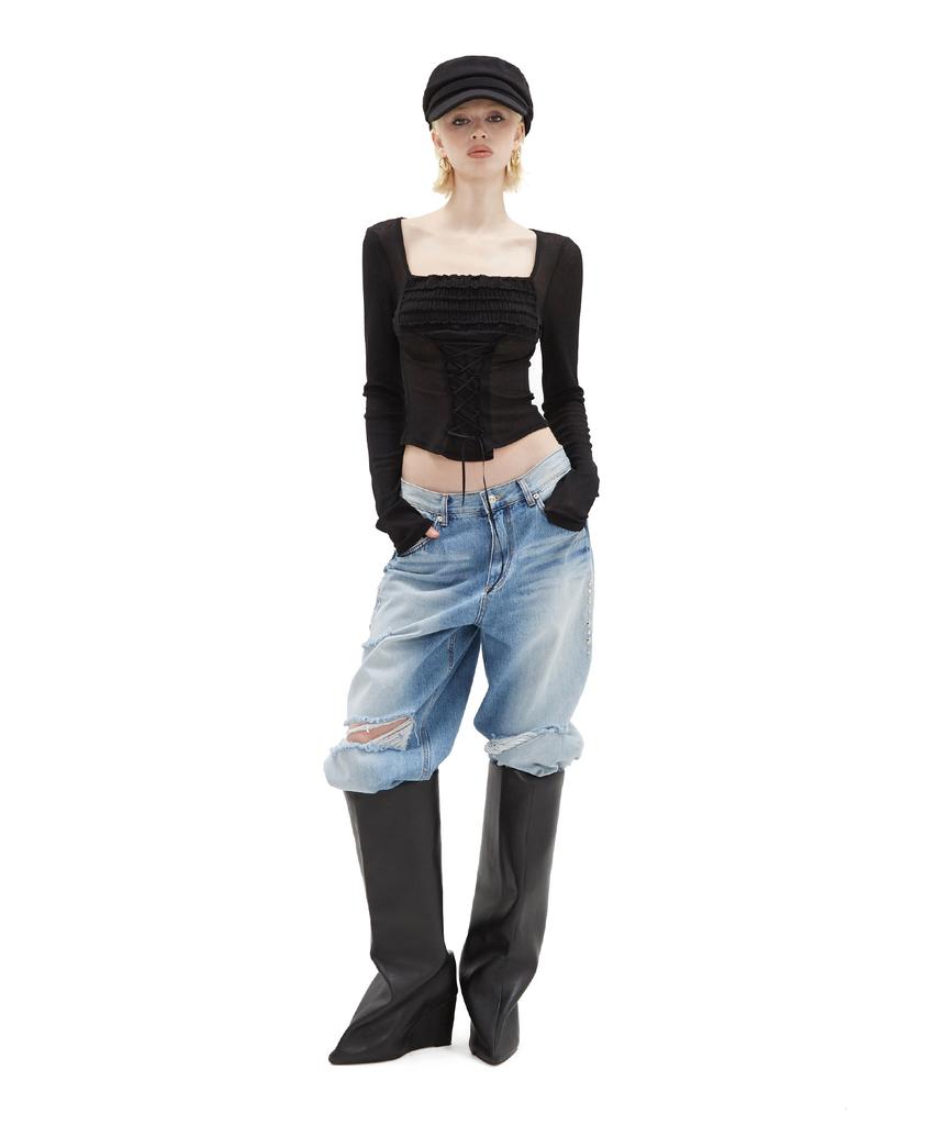 Hilda Pure Lace-Up Corset Top [Black]