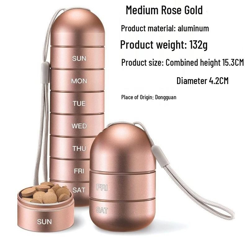 Compact Metal Weekly Pill Box for Travel and Elderly - Convenient, Sealed, Portable Storage