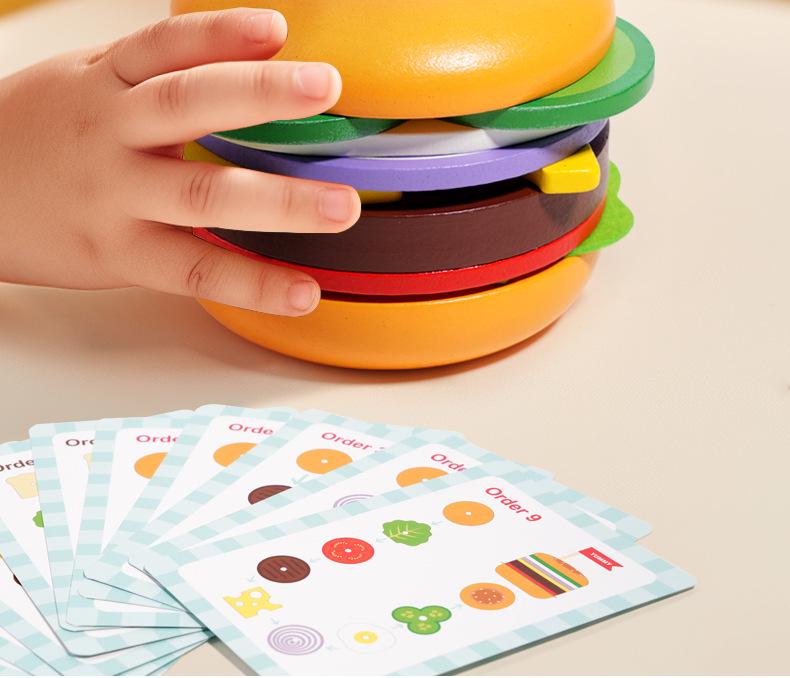 Children's Wooden Hamburger & Sandwich Assembly Toy Set