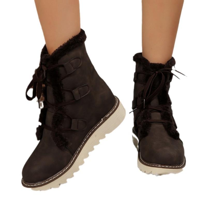 Large size snow boots for women's autumn and winter new velvet thickened lace-up warm new cotton boots for women
