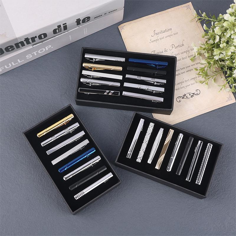 Set de 8 Pisacorbatas/Caja Con Caja de Regalo Regalos para Invitados de Boda Pisacorbatas Metálicos para Hombre