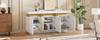 140*38*70cm Modern White Sideboard Display, 3 Doors, Dining Cabinet with Adjustable Dividers, Platinum Seams, Wide Handleless Compartments