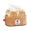 92MF Unique Cottage Tissue Holder Bear Design Crafted Rattan Kitchen Storage