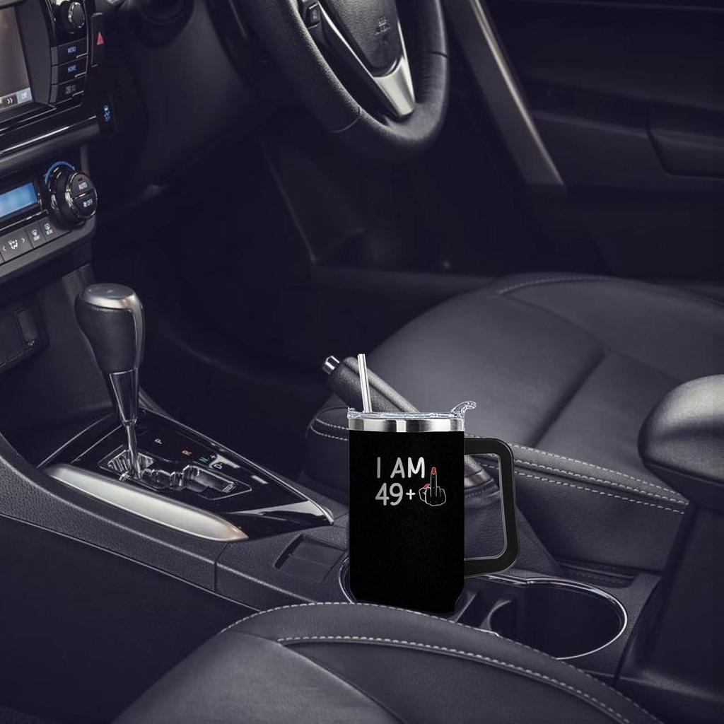 I Am 49 Plus Middle Finger Tumbler 40oz Tumbler with Handle Insulated for Hot and Cold Tumbler with Lids and Straws Christmas Gift for Women