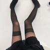 Women Faux Thigh High Socks Pantyhose Japanese Jacquard Patchwork Sheer Thin Stockings Mock Suspender Tights Hosiery