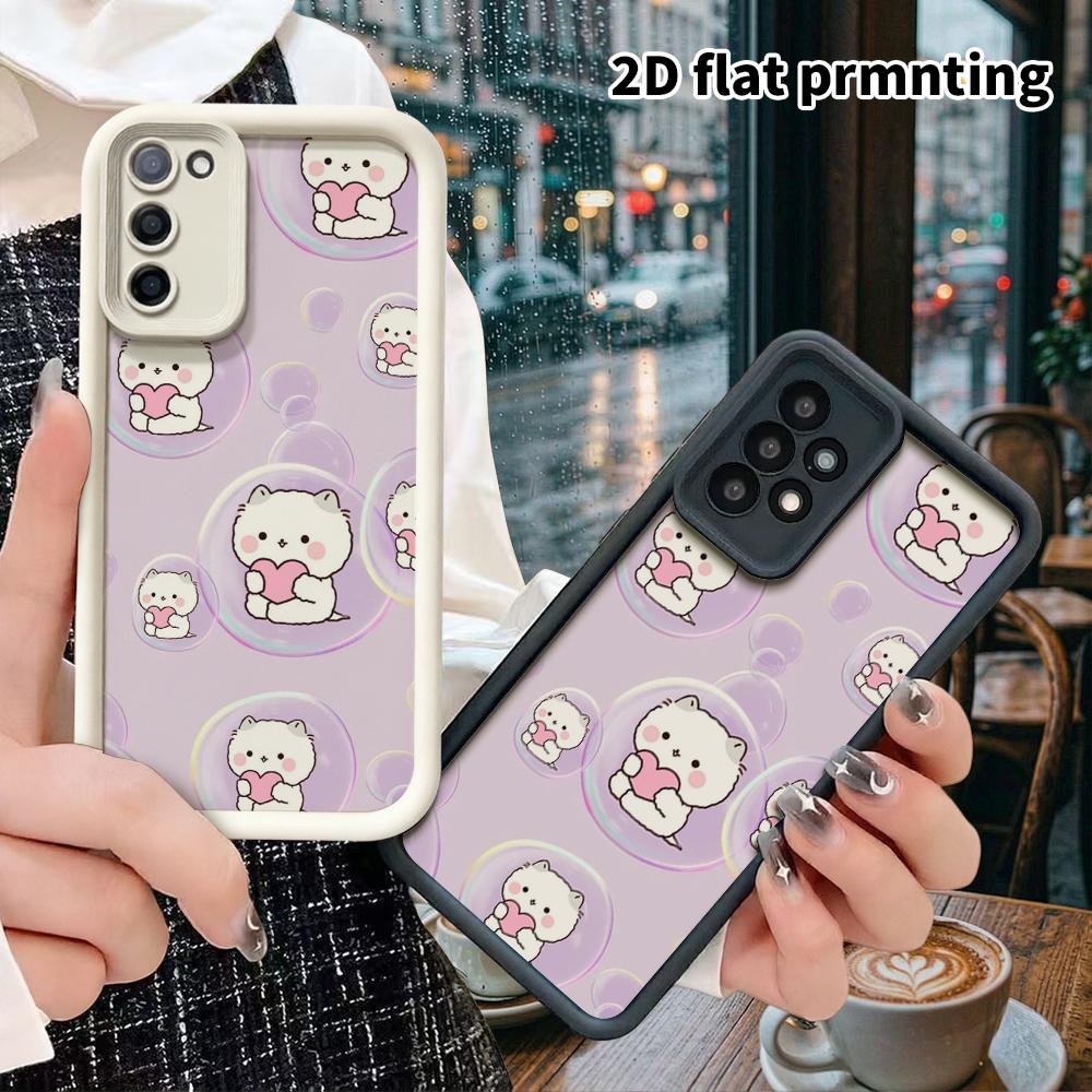 Phone Case: 2D flat Samsung Galaxy A34 A35 M05 M06 S20 S22 S21 FE Plus 5G protective case, hugging little white cat, perfect Christmas and Halloween h