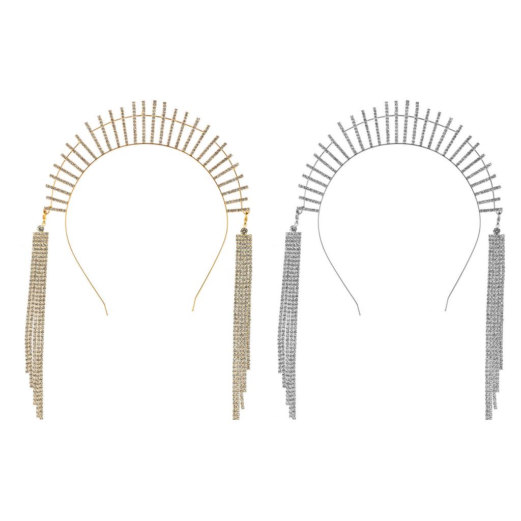 Elegant Long Fringe Hairband Baroque Style Rhinestone Headband for Girls Model Show Performance Wedding Party Jewelry