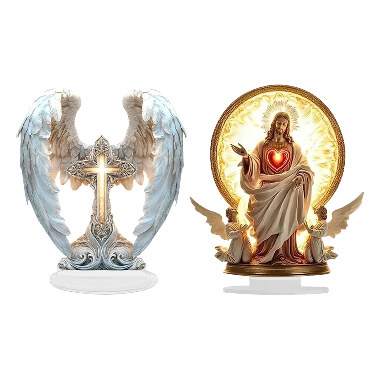 

2D Christmas Scene Decor with Stand Unique Display Artwork Standing Acrylic Tabletop Sign for Shelf Indoor Cabinet Holiday cross
