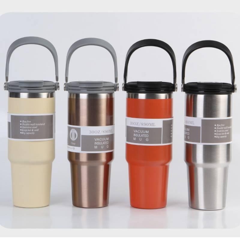 Stylish Modern Vacuum Insulated Car Cup With Straw And Handle 30oz 20oz