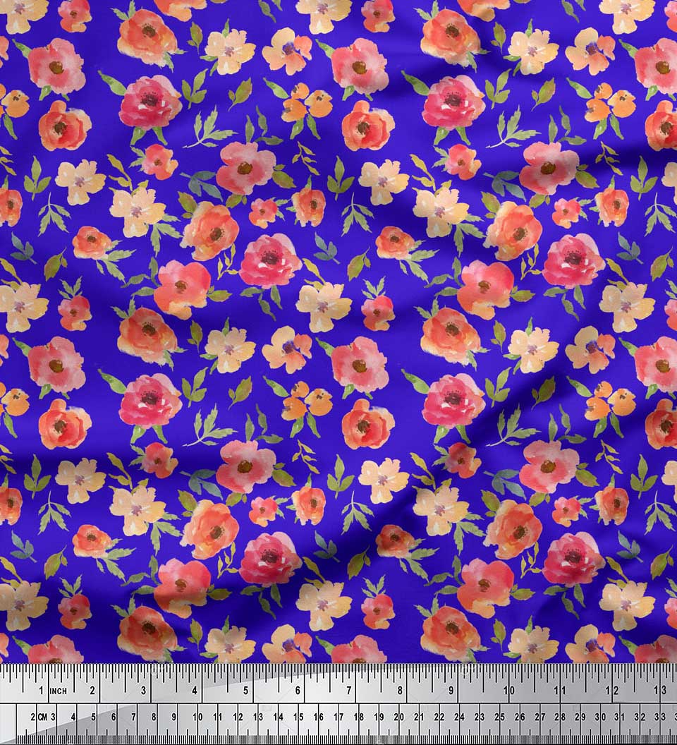 

Soimoi Green Poly Crepe Fabric Leaves & Blooming Camellias Floral Fabric Prints By Metre 42 Inch 42 Inch Wide - Poly Crepe синій