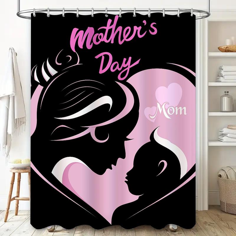 Mother'S Day Heart Print Shower Curtain For Bathroom Decor