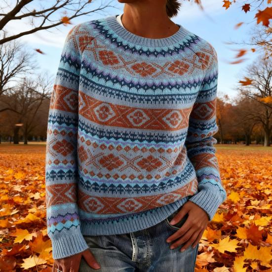 Dame Sweater Rund Hals Langærmet Patchwork Farve Pullover Toppe Løstsiddende Efterår Vinter Strik Toppe Strikvarer