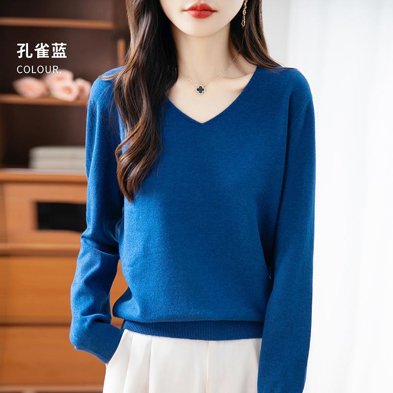 

Жіночий светр з V-подібним вирізом Qinghe кашемір 30% кашемір 70% вовна осінньо-зимова мода теплий універсальний XL синій