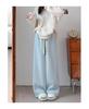 Women's Autumn/Winter Pink Velvet Wide-Leg High-Waist Pants - Thickened for Warmth and Comfort