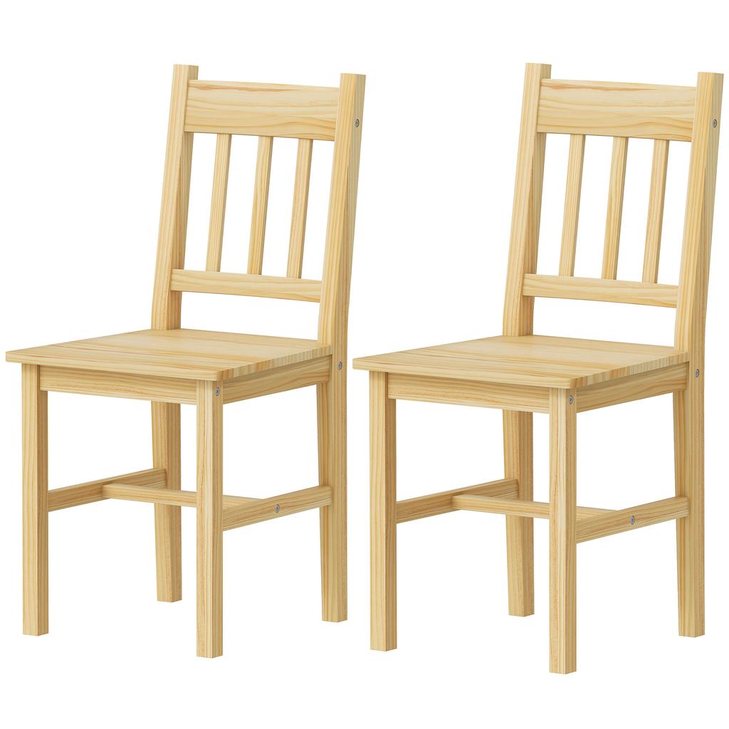 Dining Chairs Set of 2, Kitchen Chair with Slat Back, Pine Wood Structure for Living Room and Dining Room, Natural