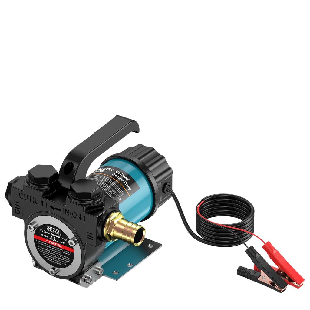 SEESII Electric Diesel Transfer Pump Kit, 12V Fuel Transfer Pump for Diesel Kerosene, 13GPM Portable Transfer Pump with Filter, Fuel Nozzle, 2x6.56FT