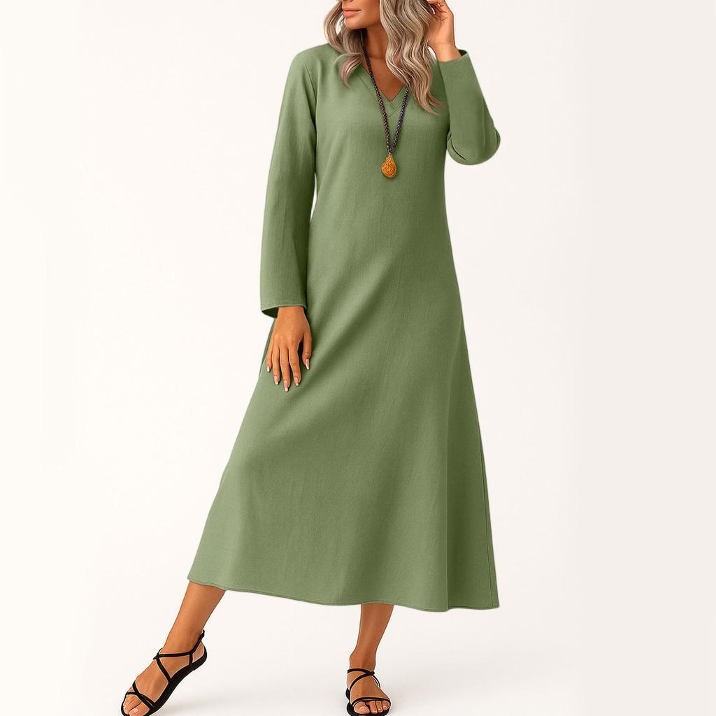 Dress For Women Long Boho Beach Dress Elegant Maxi Dress V-Neck Long Sleeve Dress
