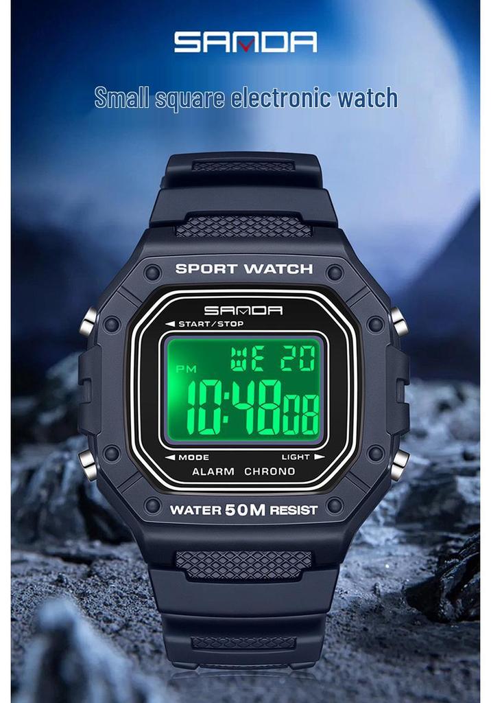 Sanda Multifunktionale Leuchtende Wasserdichte Unisex Quadratische Elektronische Uhr